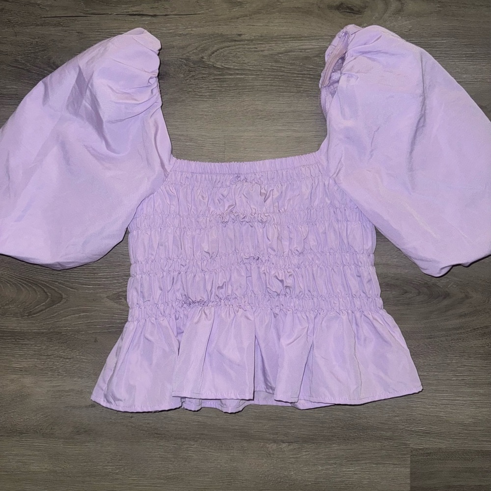 Lavender Puff Sleeve Smocked Top